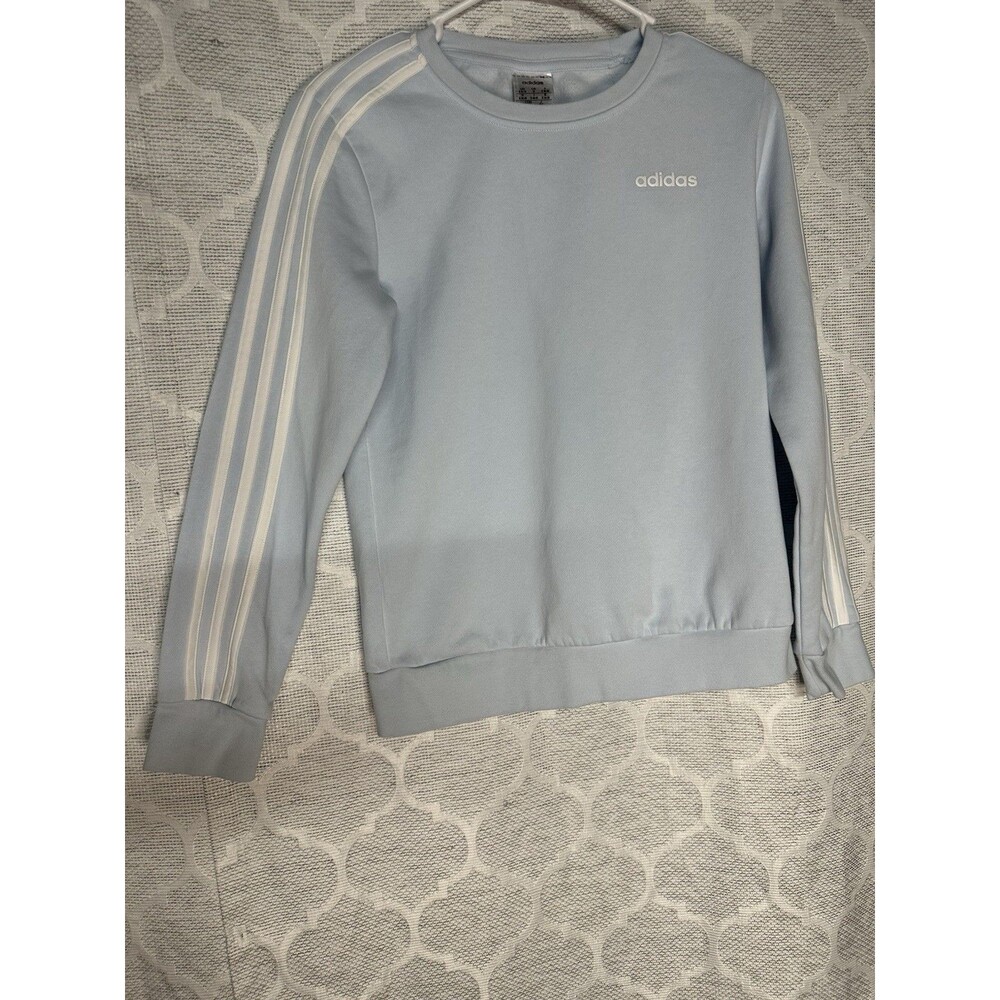 ADIDAS WOMENS ESSENTIALS 3-STRIPES FLEECE CREW NECK SWEATSHIRT Baby Blue Small